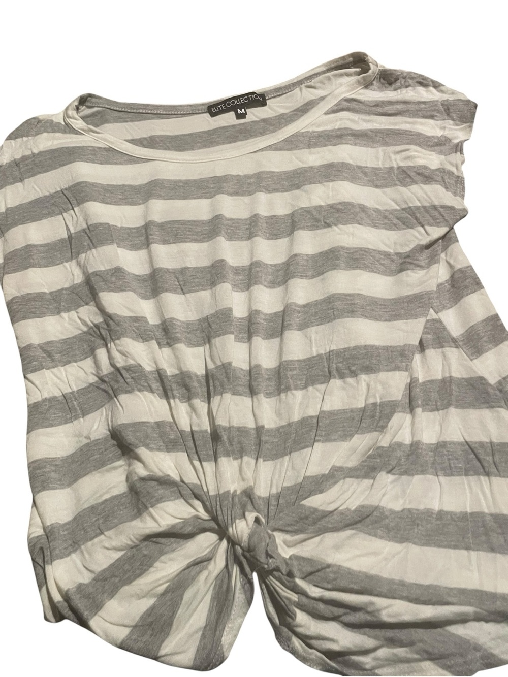 Elite Collection sz med Women's Gray & White Striped Knot Front Top